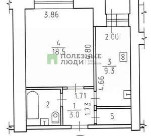 1-к квартира, вторичка, 35м2, 2/9 этаж