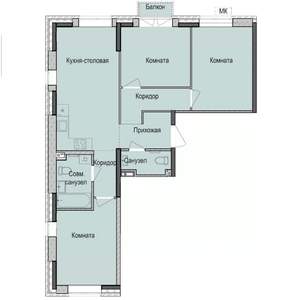 3-к квартира, строящийся дом, 72м2, 2/17 этаж