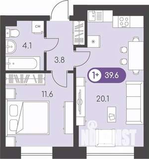 1-к квартира, строящийся дом, 40м2, 2/9 этаж