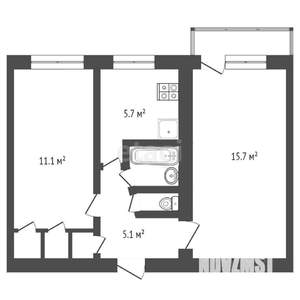 2-к квартира, вторичка, 43м2, 3/5 этаж