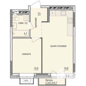 1-к квартира, строящийся дом, 40м2, 4/14 этаж