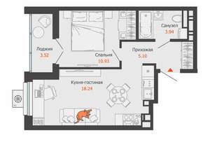 1-к квартира, вторичка, 40м2, 3/16 этаж