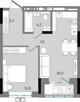 1-к квартира, вторичка, 45м2, 8/16 этаж