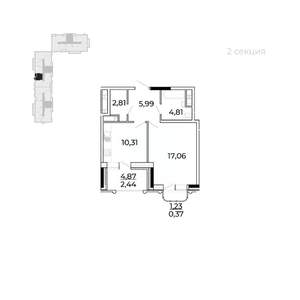 1-к квартира, строящийся дом, 47м2, 11/17 этаж