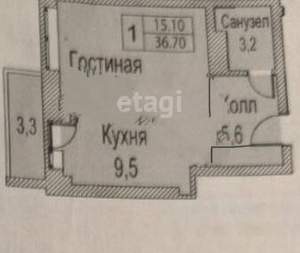 1-к квартира, вторичка, 33м2, 11/16 этаж