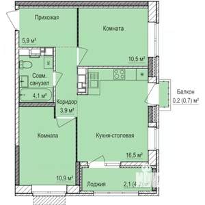 2-к квартира, строящийся дом, 54м2, 17/17 этаж