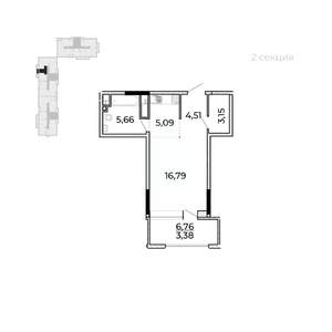 Студия квартира, строящийся дом, 42м2, 6/17 этаж