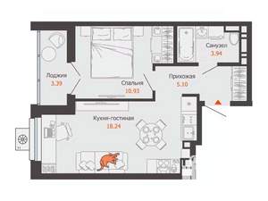 1-к квартира, вторичка, 40м2, 2/16 этаж