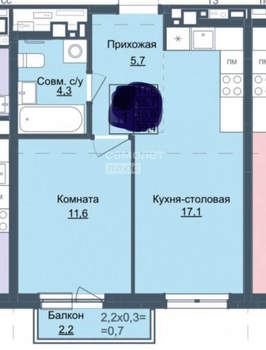 2-к квартира, вторичка, 37м2, 7/10 этаж
