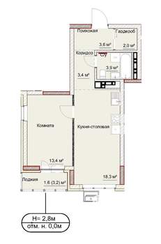 1-к квартира, сданный дом, 46м2, 9/17 этаж