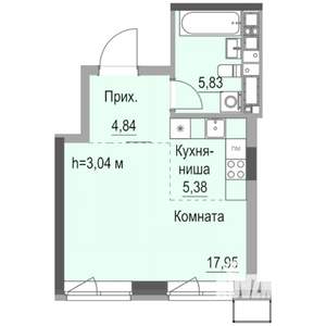 Студия квартира, строящийся дом, 34м2, 3/23 этаж