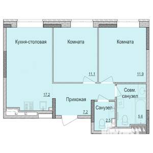 2-к квартира, строящийся дом, 55м2, 1/14 этаж