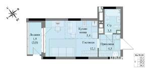 Студия квартира, вторичка, 27м2, 9/17 этаж
