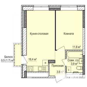 1-к квартира, строящийся дом, 38м2, 3/17 этаж