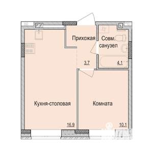1-к квартира, строящийся дом, 35м2, 1/10 этаж