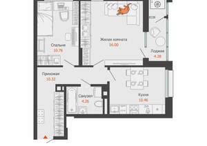 2-к квартира, вторичка, 54м2, 3/16 этаж
