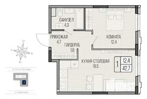 1-к квартира, вторичка, 43м2, 1/16 этаж