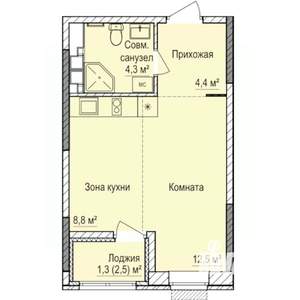 1-к квартира, строящийся дом, 31м2, 15/17 этаж