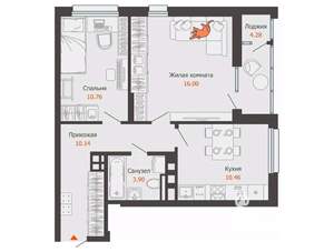 2-к квартира, вторичка, 53м2, 9/16 этаж