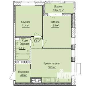 2-к квартира, строящийся дом, 54м2, 6/17 этаж