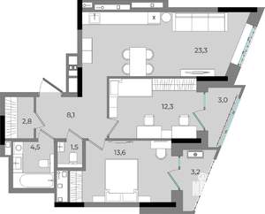 2-к квартира, вторичка, 72м2, 11/16 этаж