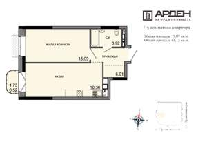 1-к квартира, строящийся дом, 44м2, 16/17 этаж