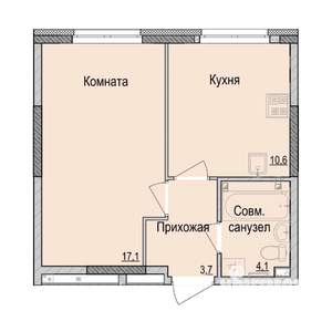 1-к квартира, вторичка, 35м2, 1/17 этаж