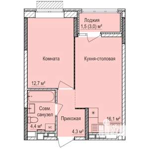 1-к квартира, строящийся дом, 39м2, 17/17 этаж