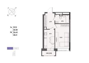 1-к квартира, вторичка, 36м2, 6/17 этаж