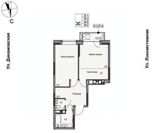 2-к квартира, строящийся дом, 47м2, 2/17 этаж
