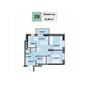 2-к квартира, строящийся дом, 53м2, 20/26 этаж