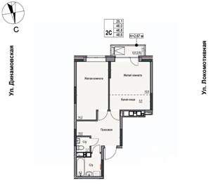 2-к квартира, строящийся дом, 47м2, 15/17 этаж