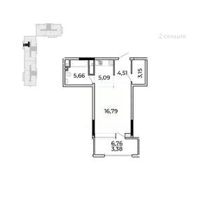 Студия квартира, строящийся дом, 42м2, 4/17 этаж