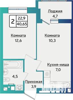 2-к квартира, строящийся дом, 41м2, 3/16 этаж