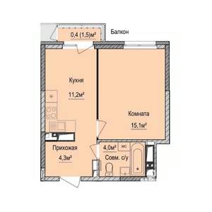1-к квартира, вторичка, 35м2, 15/17 этаж
