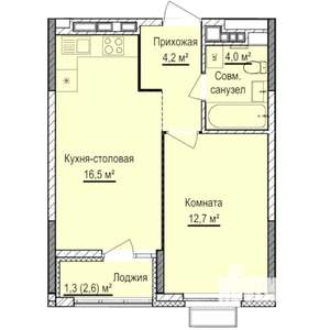 1-к квартира, строящийся дом, 39м2, 12/17 этаж