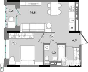 1-к квартира, вторичка, 45м2, 4/16 этаж