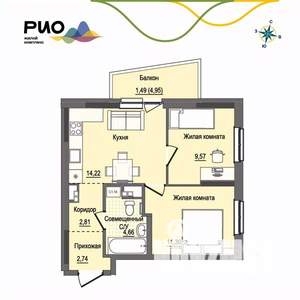 2-к квартира, вторичка, 46м2, 13/17 этаж