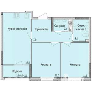 2-к квартира, строящийся дом, 58м2, 14/17 этаж