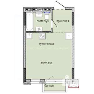 Студия квартира, строящийся дом, 26м2, 2/16 этаж