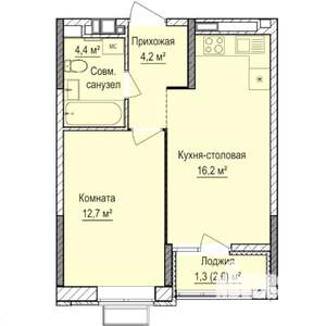 1-к квартира, строящийся дом, 39м2, 8/17 этаж