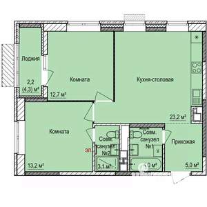 2-к квартира, строящийся дом, 63м2, 8/17 этаж