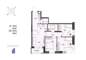 4-к квартира, вторичка, 67м2, 1/17 этаж