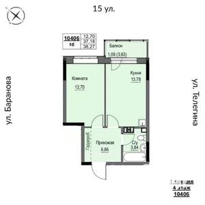 1-к квартира, строящийся дом, 38м2, 4/17 этаж