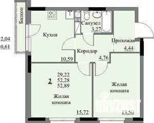 2-к квартира, строящийся дом, 54м2, 9/17 этаж