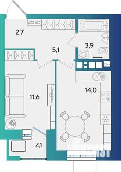 1-к квартира, строящийся дом, 38м2, 5/16 этаж