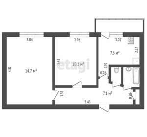 2-к квартира, вторичка, 44м2, 9/9 этаж