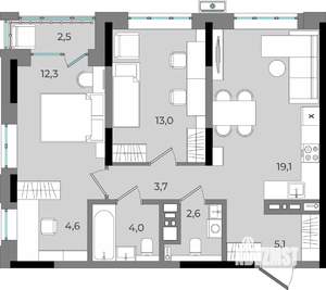 2-к квартира, вторичка, 67м2, 10/16 этаж