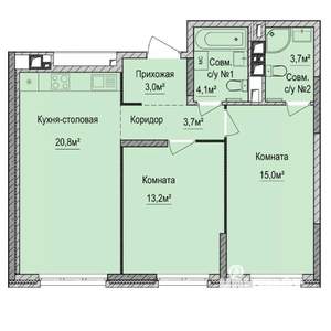 2-к квартира, вторичка, 63м2, 1/17 этаж