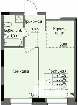 1-к квартира, строящийся дом, 37м2, 1/17 этаж